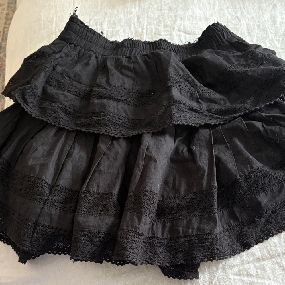 LoveShackFancy Black Tiered Skirt with Lace - size XS